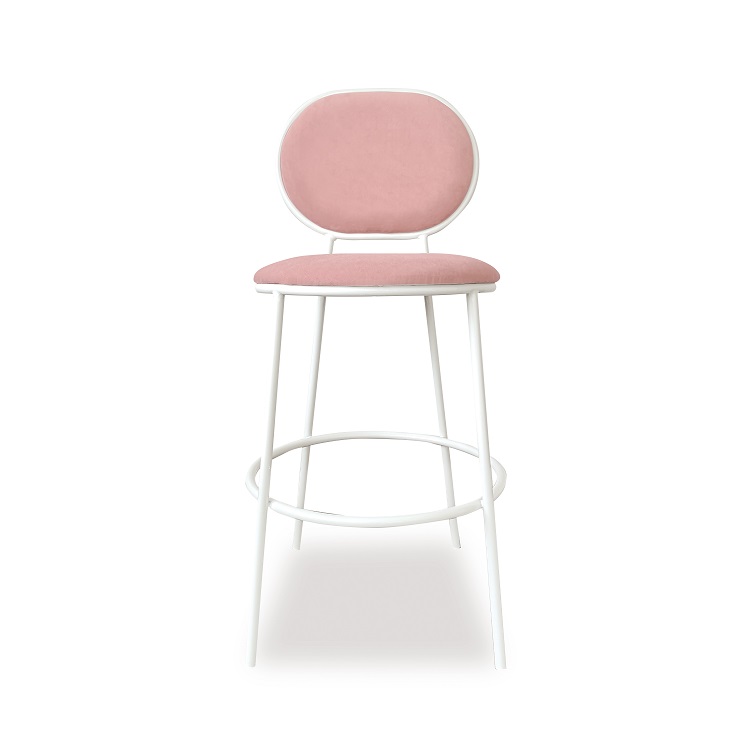 Metal Frame Simple Bar Chair With Velvet Seat & Back