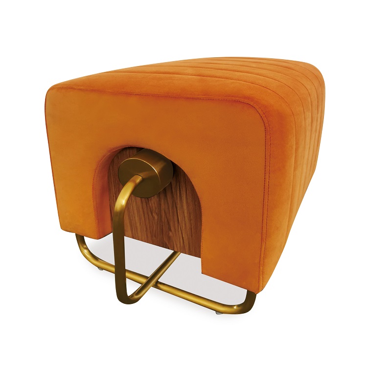 Toast Shape Bright Upholstery Ottoman With Stainless Bar Handle